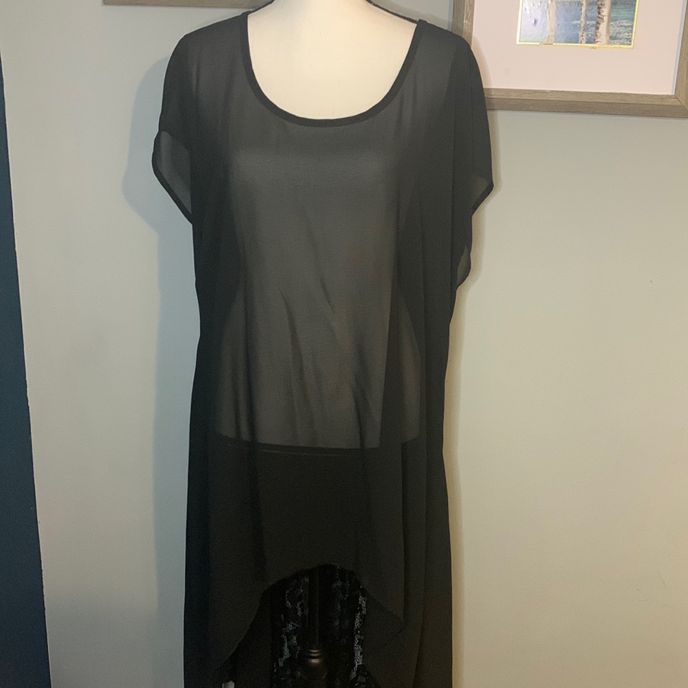 Black sheer hi-low top